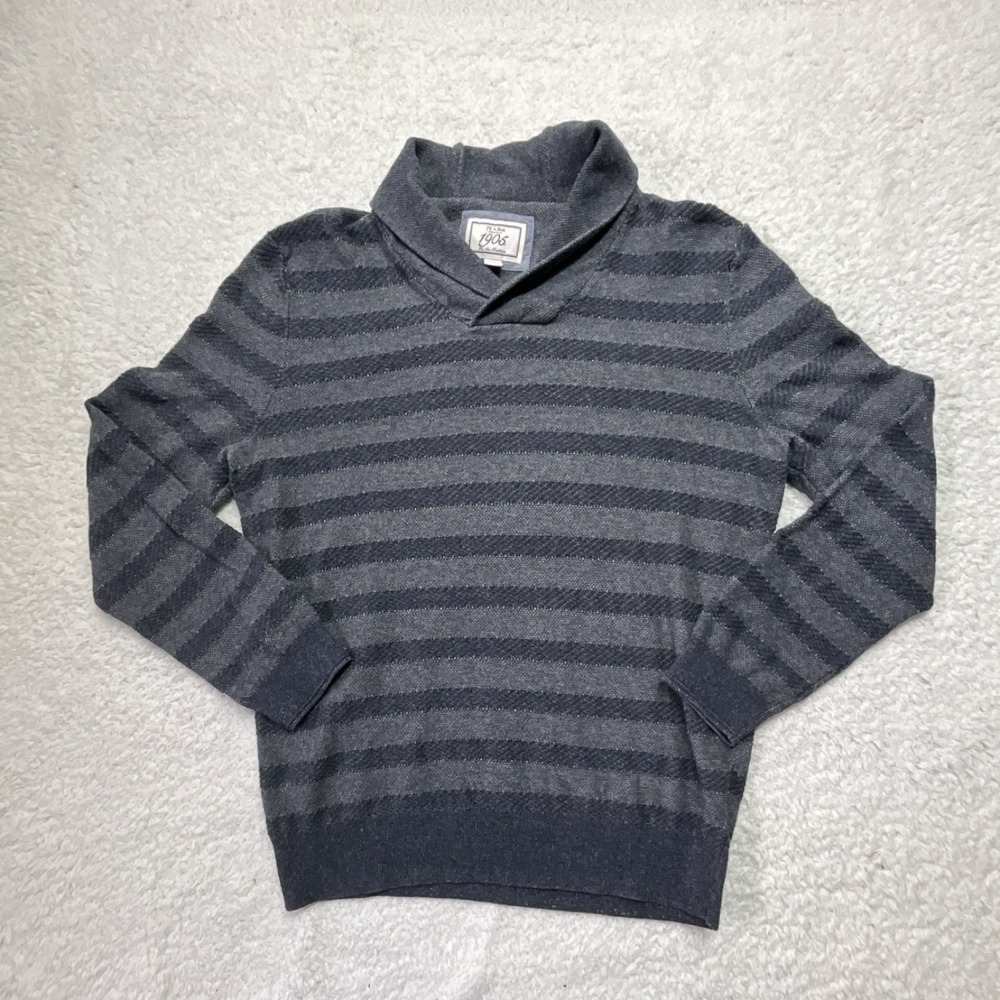 Jos. A. Bank Men's Gray Striped Knit Pullover Shawl Collar Sweater Long Sleeve M